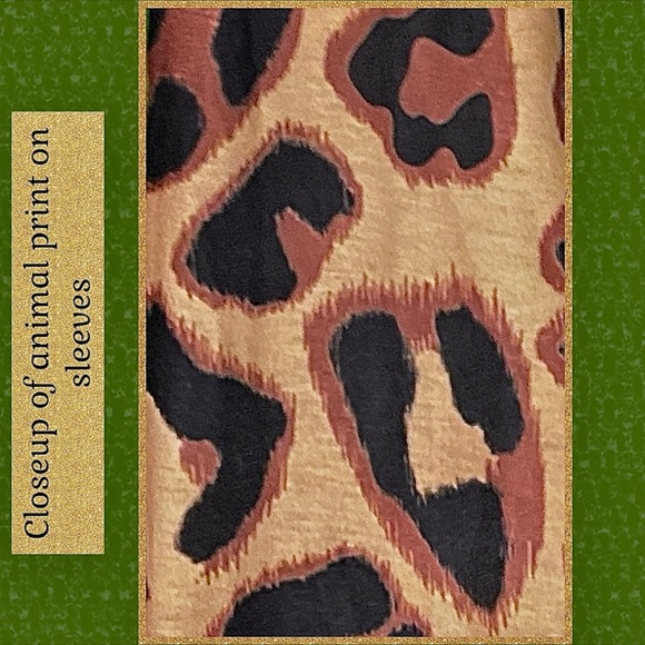 M NWT LOVEU.DEAR DARK CHOCOLATE BROWN TUNIC W CONTRASTING ANIMAL PRINT SLEEVES - Picture 7 of 12